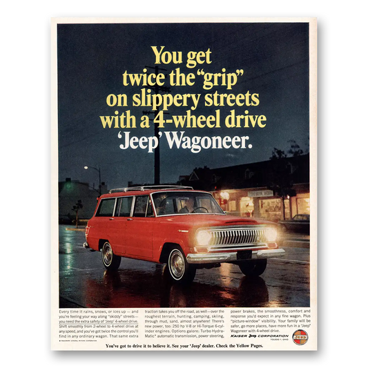 1966 Jeep Wagoneer Twice the Grip On Slippery Streets Vintage Magazine Print Ad