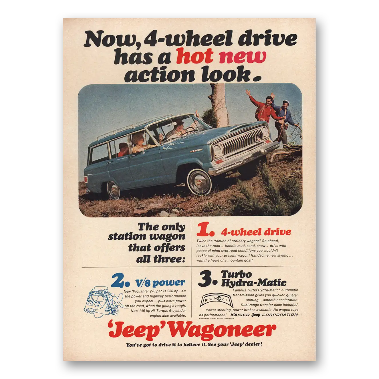 1965 Jeep Wagoneer Hot New Action Look Vintage Magazine Print Ad