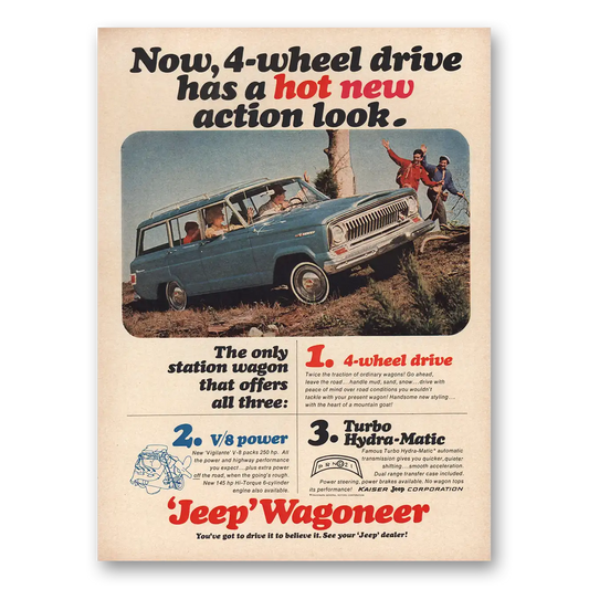 1965 Jeep Wagoneer Hot New Action Look Vintage Magazine Print Ad