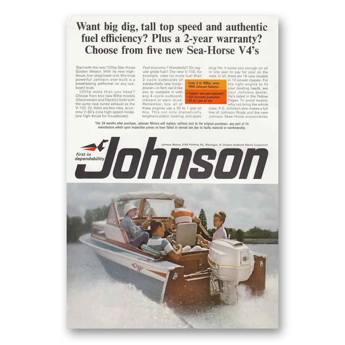 1966 Johnson Sea Horse Motors Big Dig Tall Top Vintage Magazine Print Ad