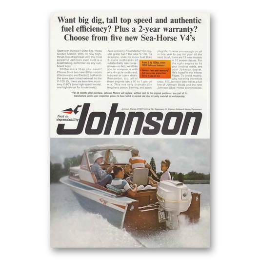 1966 Johnson Sea Horse Motors Big Dig Tall Top Vintage Magazine Print Ad