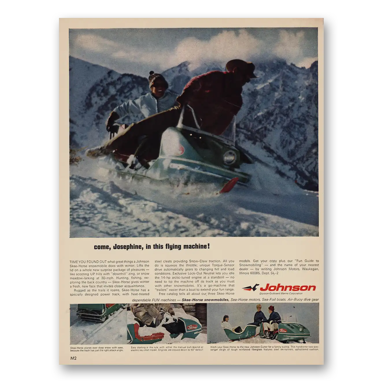 1966 Skee Horse Snowmobiles Flying Machine Vintage Magazine Print Ad