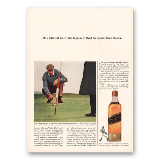 1966 Johnnie Walker Black Label Handicap Golfer Also Happens to Blend Vintage Magazine Print Ad