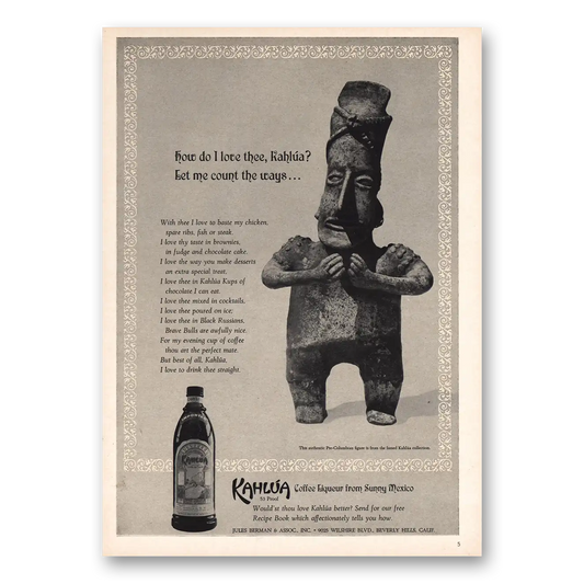 1966 Kahlua How Do I Love Thee Vintage Magazine Print Ad