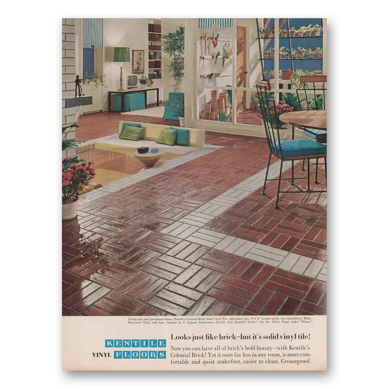 1966 Kentile Flooring Vinyl Floors Looks Just Like Brick Vintage Magazine Print Ad