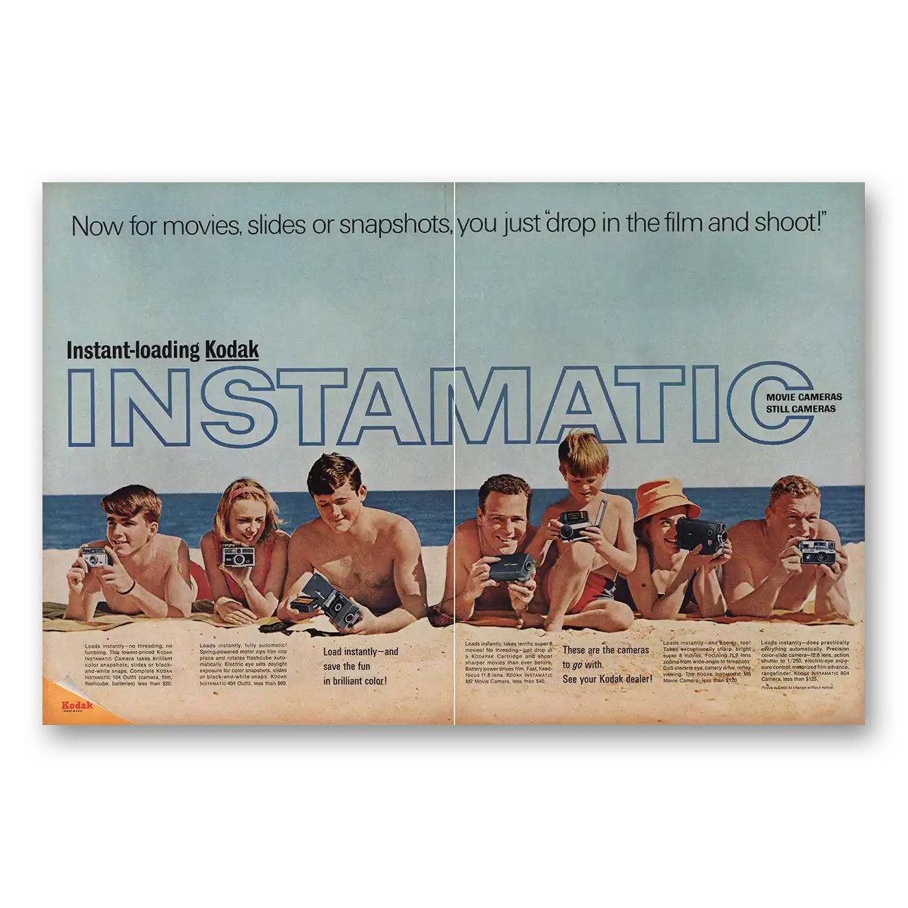 1966 Kodak Instamatic Camera Beach Now for Movies Slides Vintage Magazine Print Ad