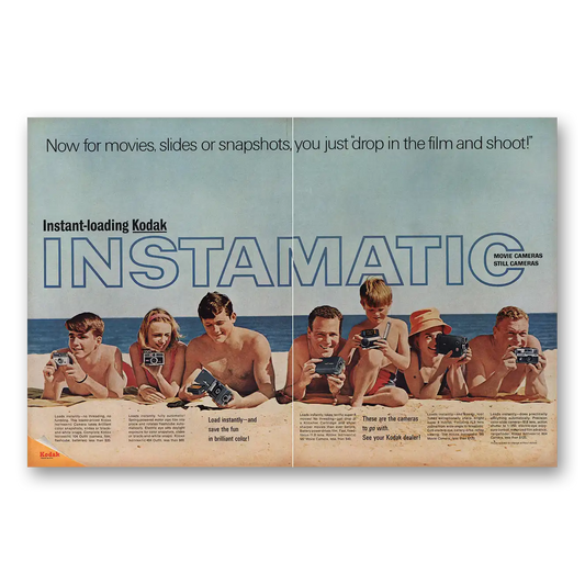 1966 Kodak Instamatic Camera Beach Now for Movies Slides Vintage Magazine Print Ad