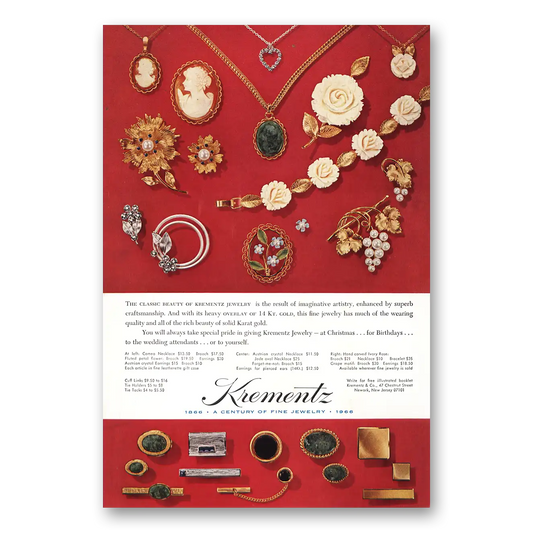 1966 Krementz Jewelry Cameo Necklace Vintage Magazine Print Ad