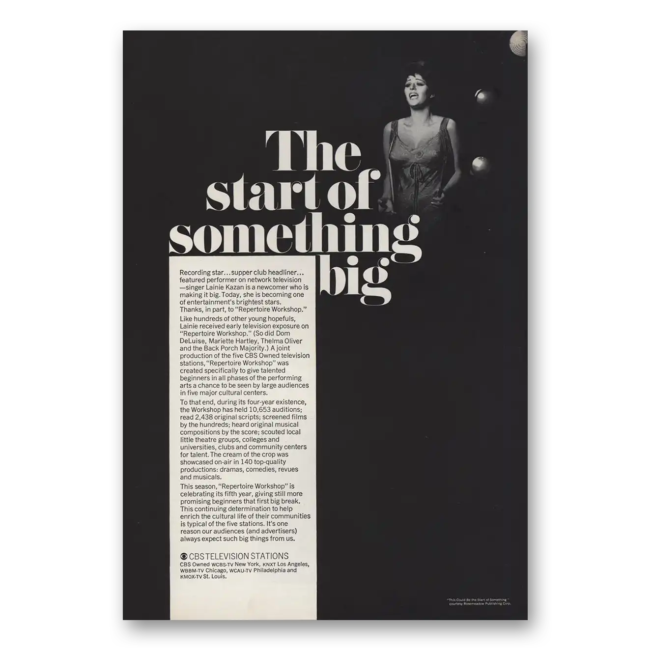 1966 Repertoire Workshop Promo Lainie Kazan Start of Something Big Vintage Magazine Print Ad