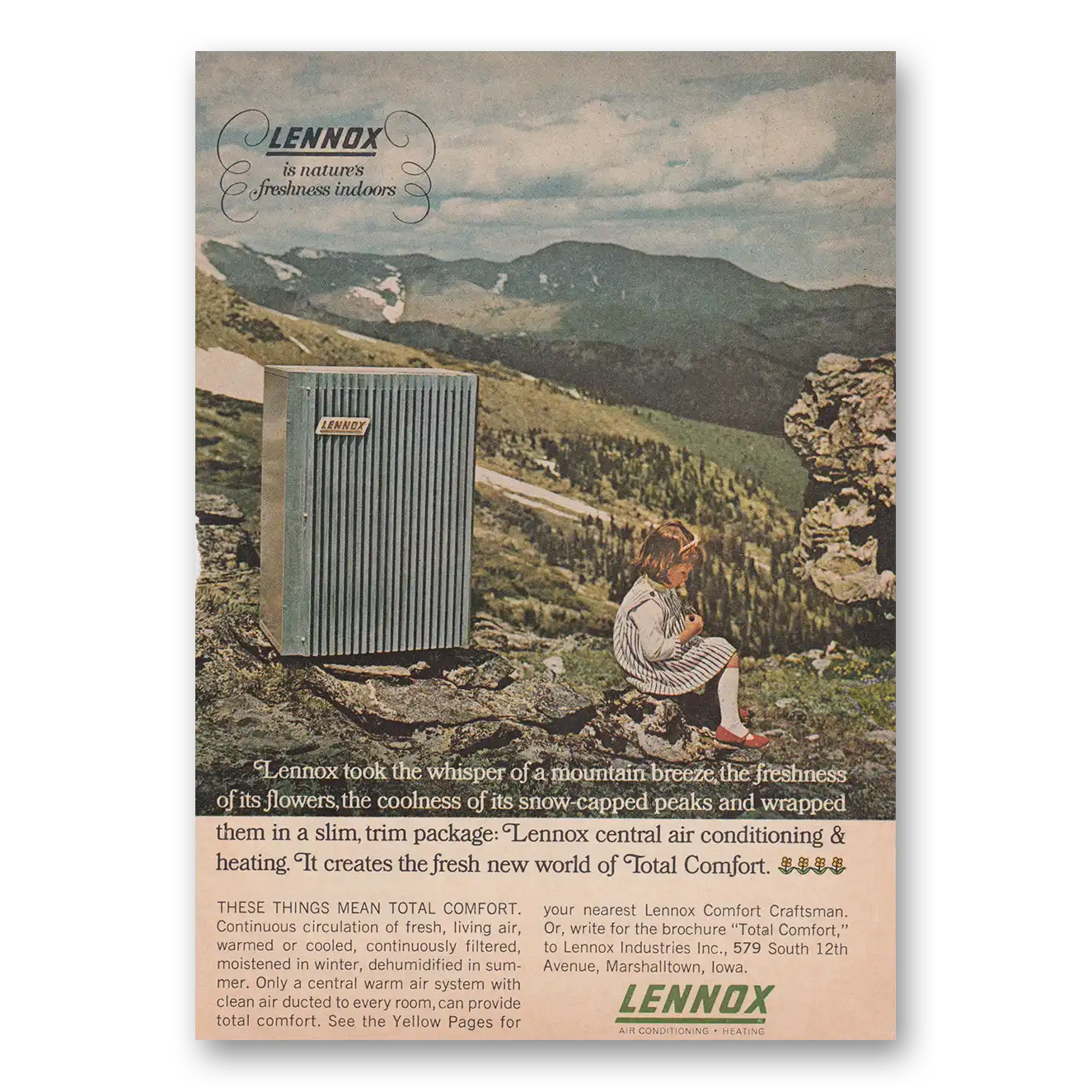 1966 Lennox Air Conditioning Took the Whisper of Mountain Breeze Vintage Magazine Print Ad