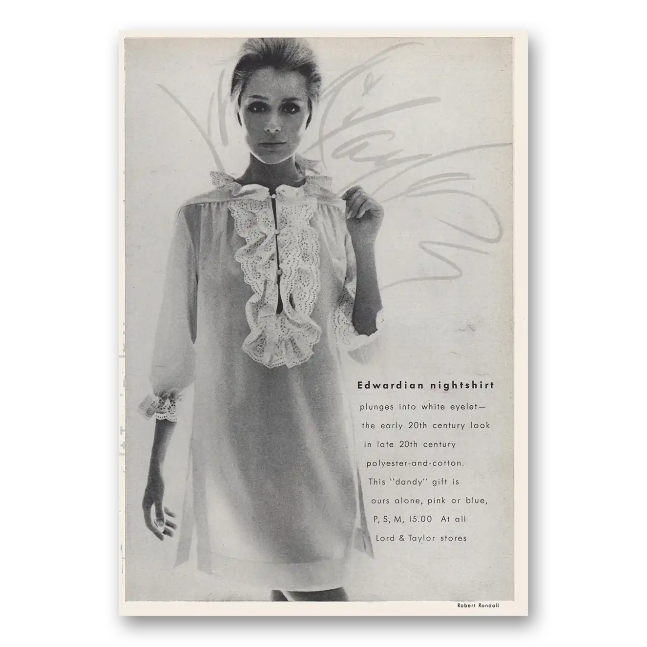 1966 Lord & Taylor Edwardian Nightshirt Vintage Magazine Print Ad