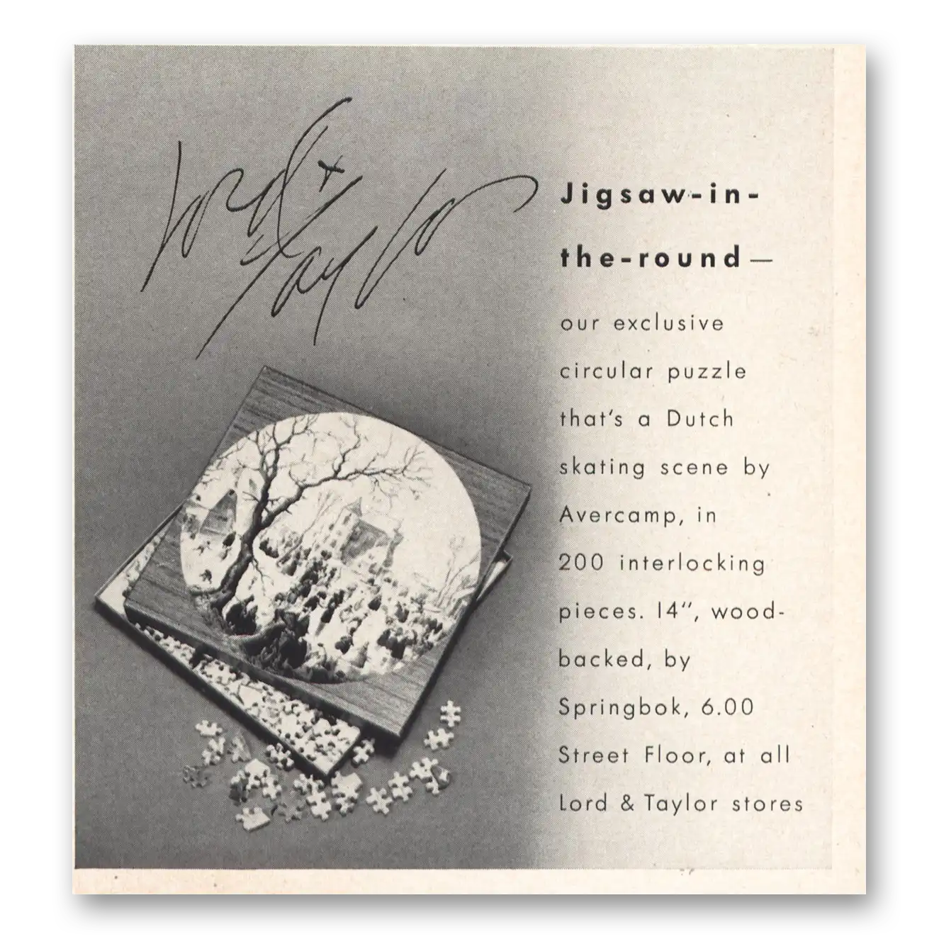 1966 Lord & Taylor Jigsaw In the Round Vintage Magazine Print Ad