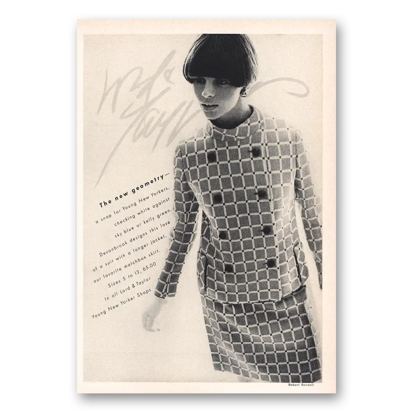 1966 Lord & Taylor New Geometry Devonbrook Vintage Magazine Print Ad