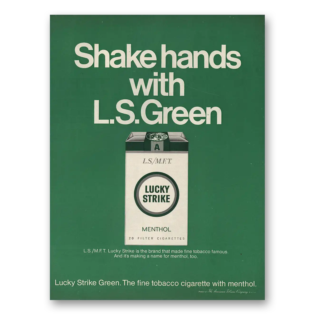 1966 Lucky Strike Cigarettes Shake Hands Green Vintage Magazine Print Ad