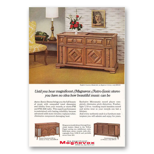 1966 Magnavox Radio Phonograph English Country Model 655 Vintage Magazine Print Ad