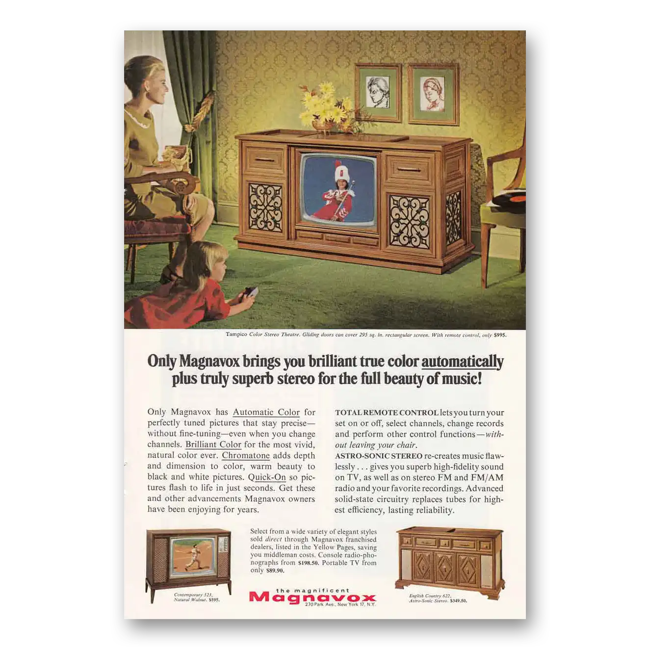 1966 Magnavox Color Television Tampico Color Stereo Theatre Vintage Magazine Print Ad