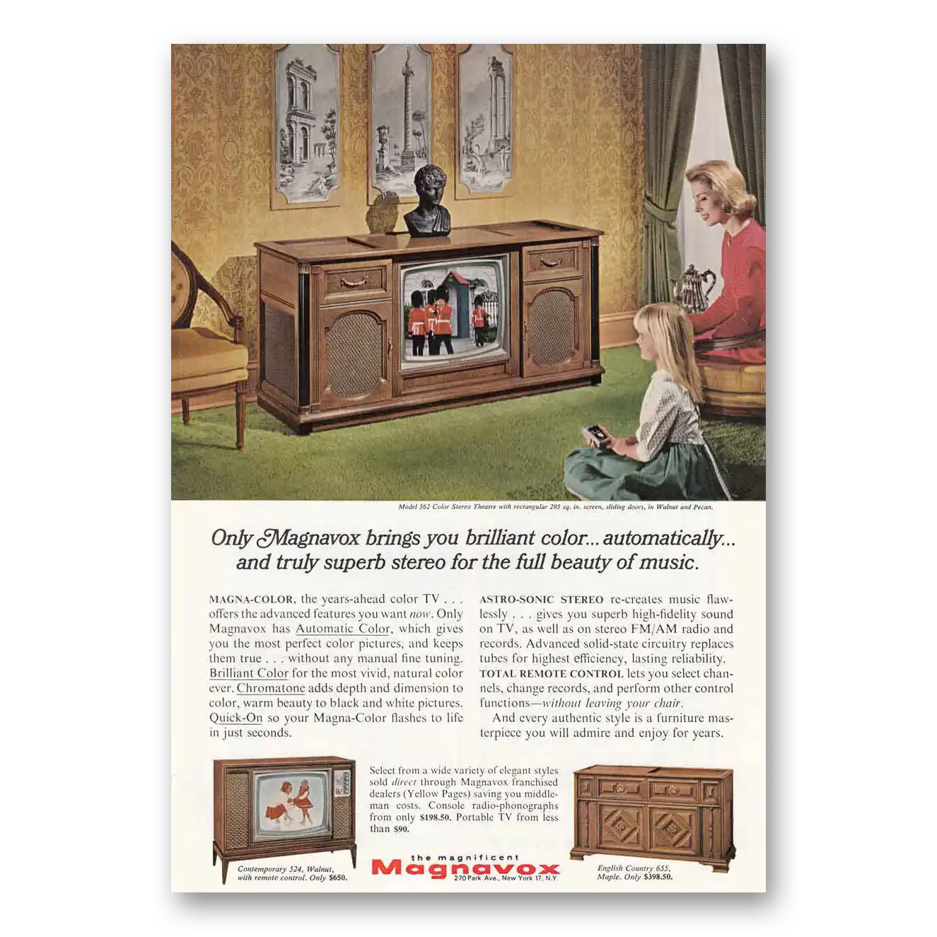 1966 Magnavox Magna Color Television Model 562 Guards Vintage Magazine Print Ad