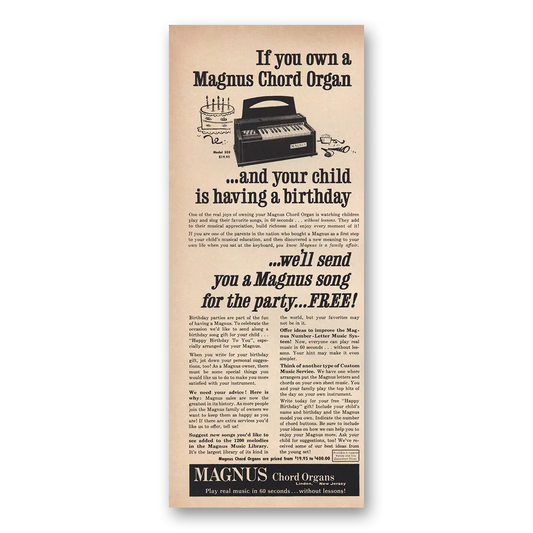 1966 Magnus Organ Child Is Having Birthday Vintage Magazine Print Ad