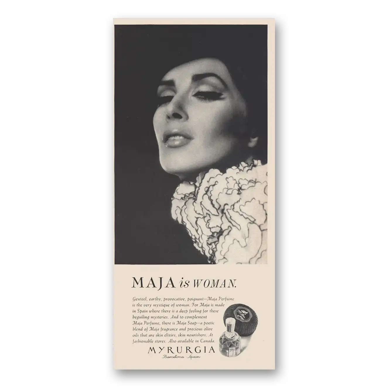 1966 Maja Perfume Maja Is Woman Genteel Earthy Vintage Magazine Print Ad