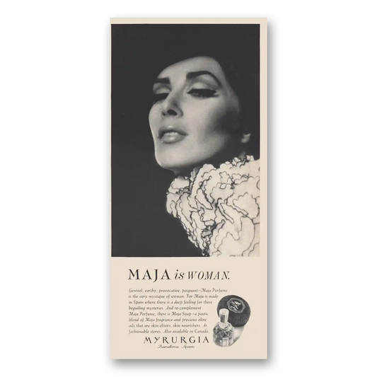 1966 Maja Perfume Maja Is Woman Genteel Earthy Vintage Magazine Print Ad