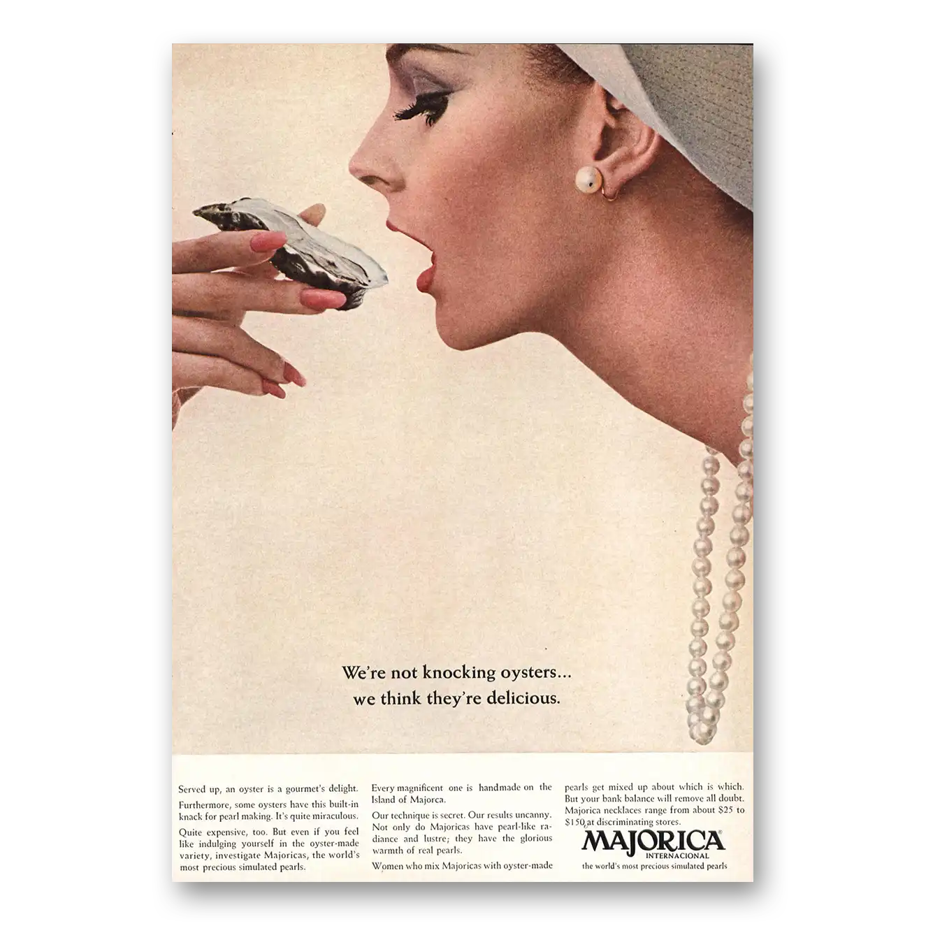 1966 Majorica Not Knocking Oysters Vintage Magazine Print Ad