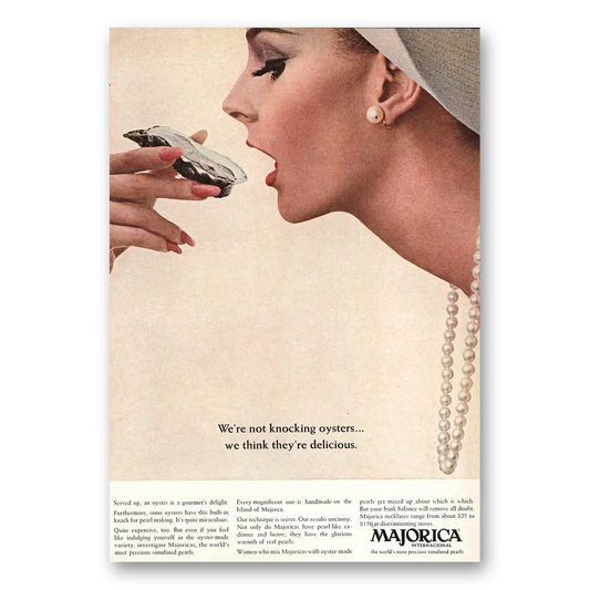 1966 Majorica Not Knocking Oysters Vintage Magazine Print Ad