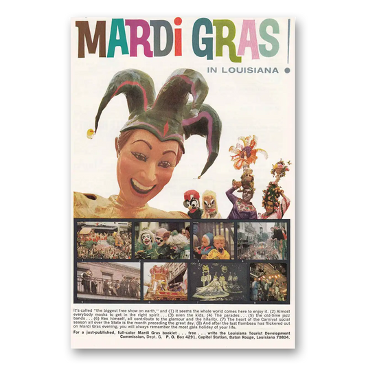 1966 New Orleans Louisiana Mardi Gras Biggest Free Show Vintage Magazine Print Ad