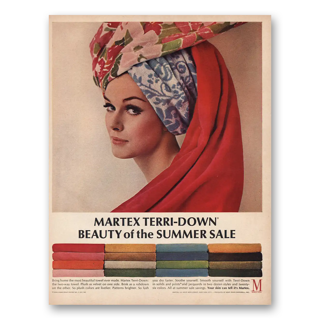 1966 Martex Linens Terri Down Beauty of the Summer Vintage Magazine Print Ad