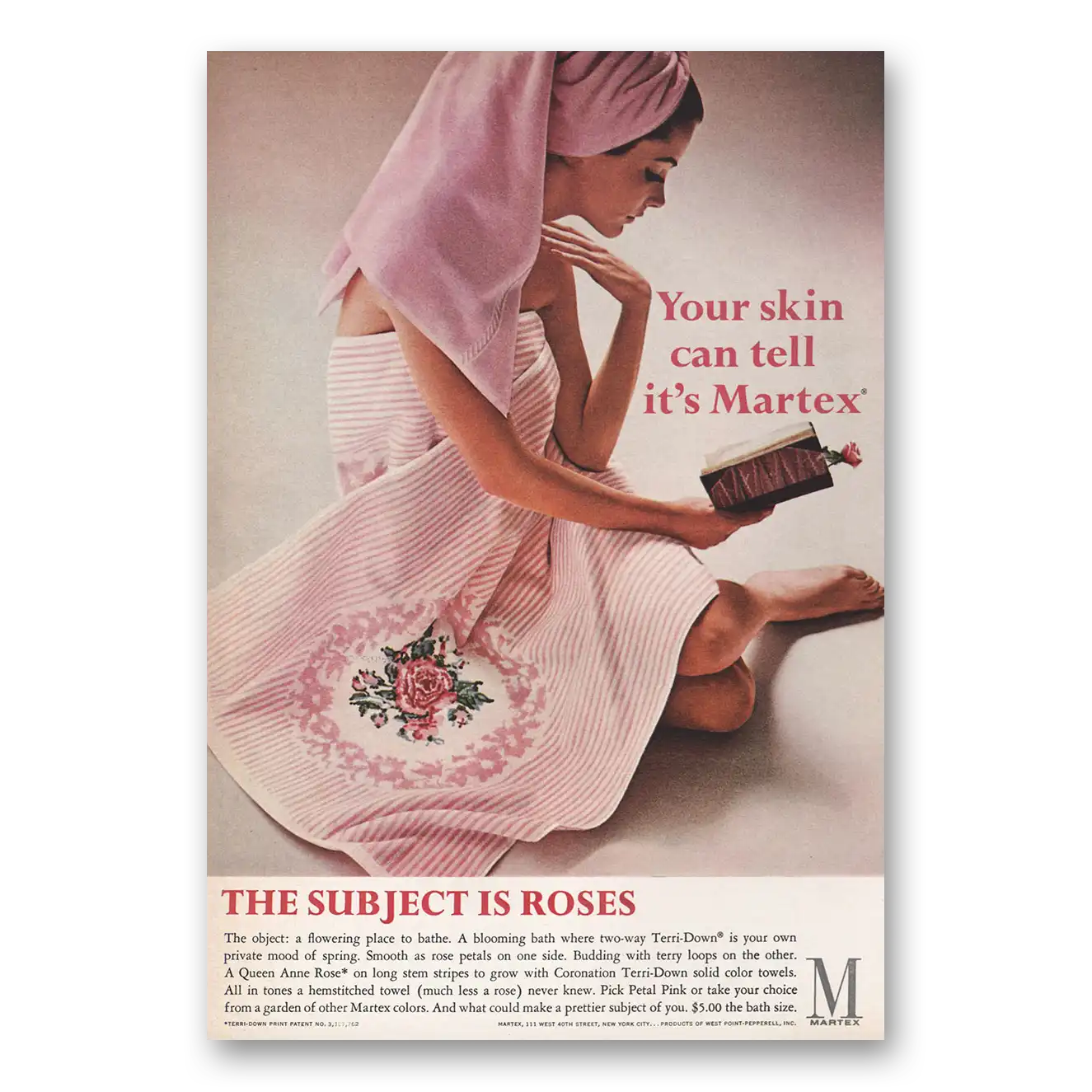 1966 Martex Towels Subject Is Roses Your Skin Can Tell Vintage Magazine Print Ad