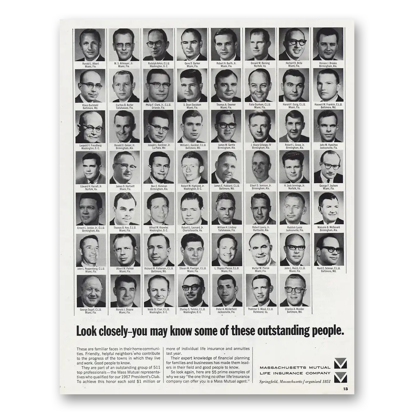 1966 Massachusetts Mutual Outstanding People Vintage Magazine Print Ad