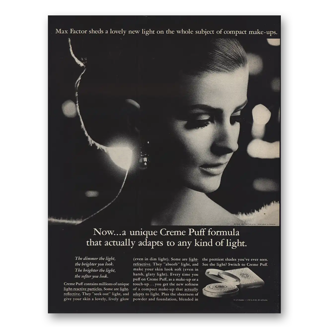 1966 Max Factor Creme Puff Formula Vintage Magazine Print Ad