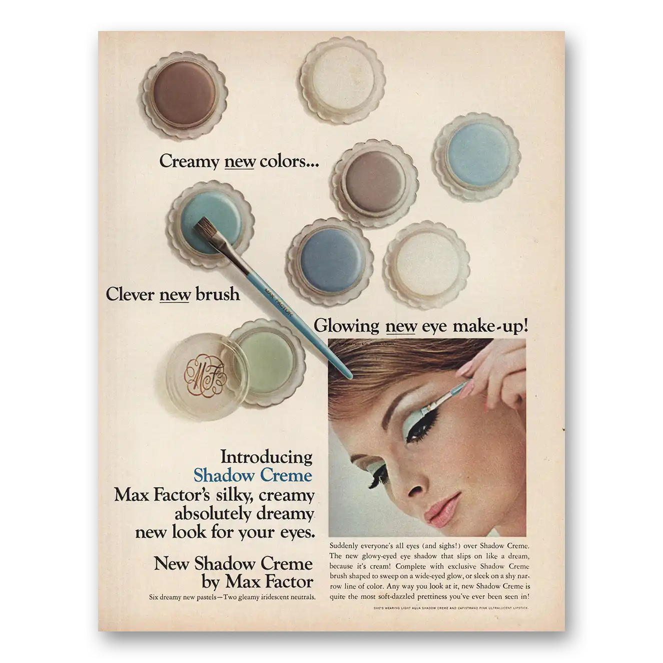 1966 Max Factor Creamy New Colors Clever New Brush Vintage Magazine Print Ad