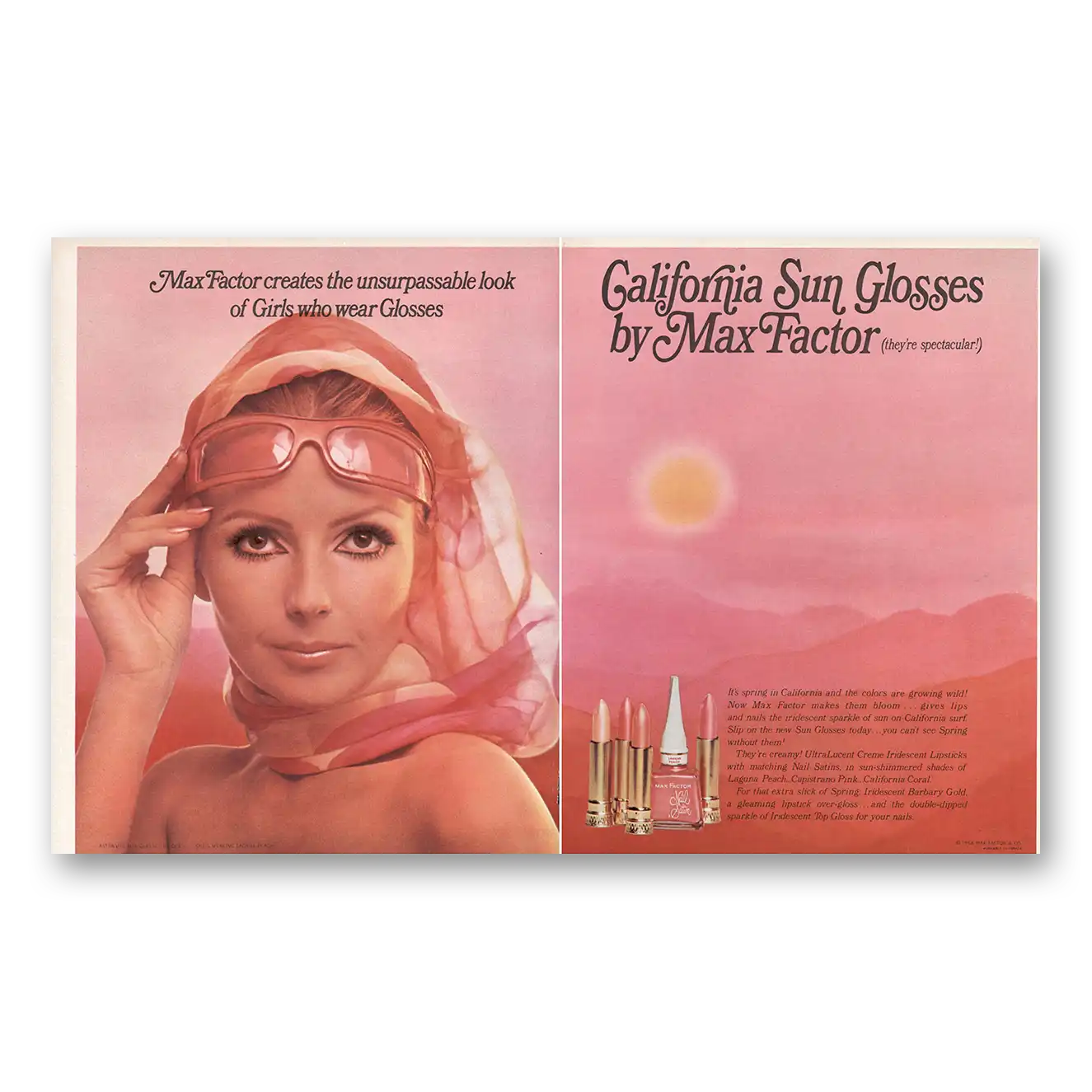 1966 Max Factor California Sun Glosses Unsurpassable Look of Girls Vintage Magazine Print Ad