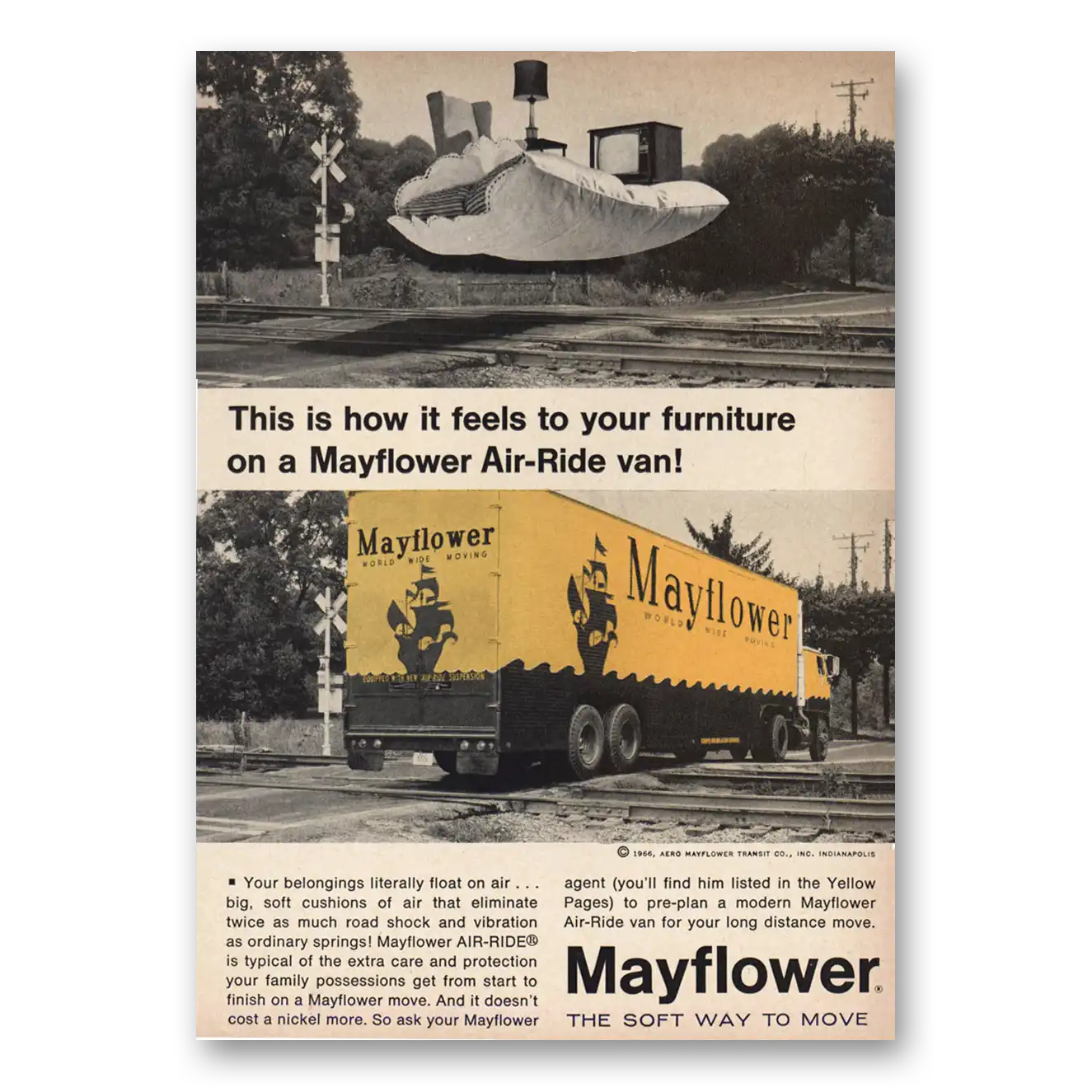 1966 Mayflower Moving Trucks Air Ride Van How It Feels Furniture Vintage Magazine Print Ad