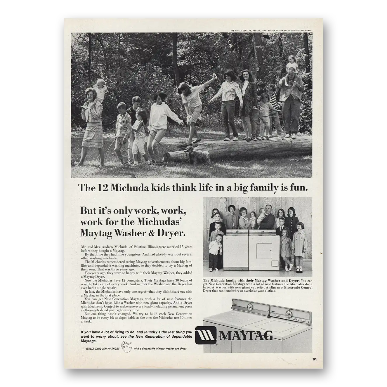 1966 Maytag Washer Dryer 12 Michuda Kids Vintage Magazine Print Ad