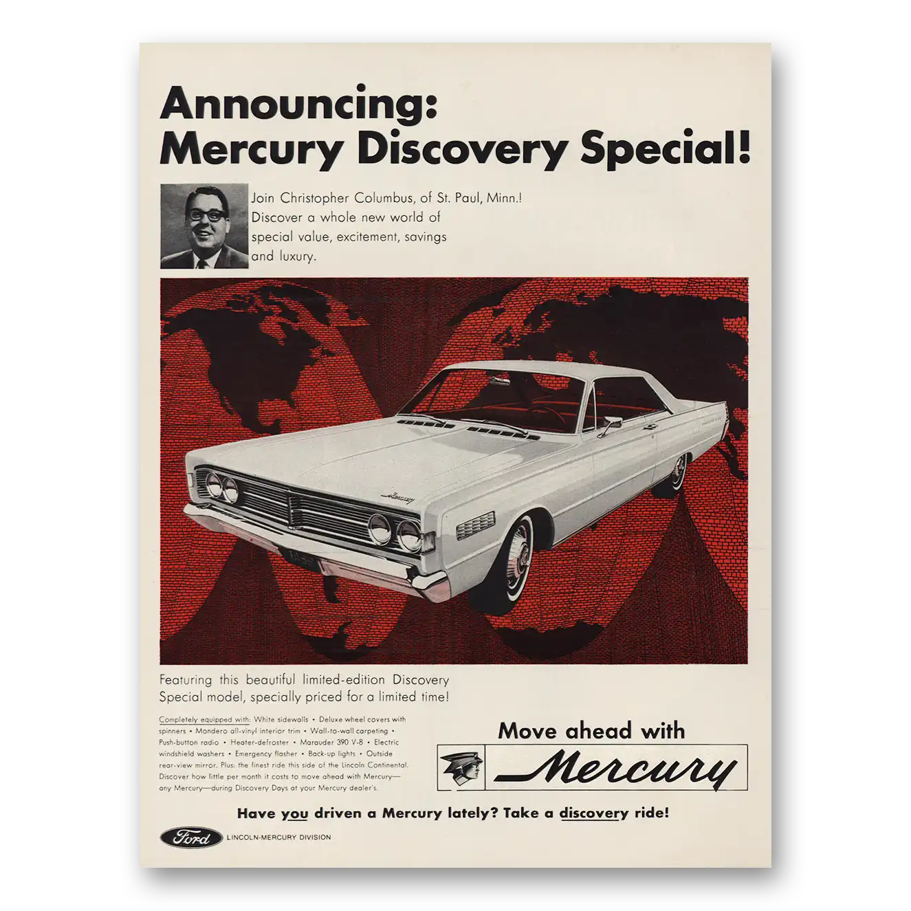 1966 Mercury Discovery Special Christopher Columbus Vintage Magazine Print Ad