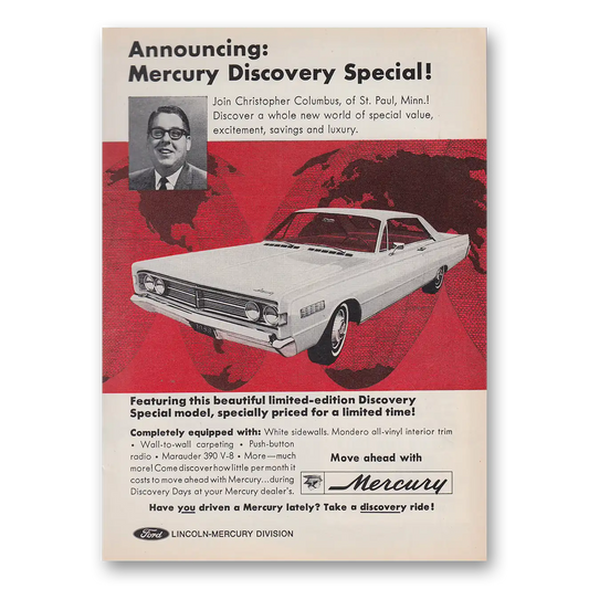 1966 Mercury Discovery Special Christopher Columbus Vintage Magazine Print Ad