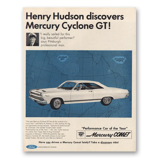 1966 Mercury Comet Cyclone GT Henry Hudson Discovers Vintage Magazine Print Ad