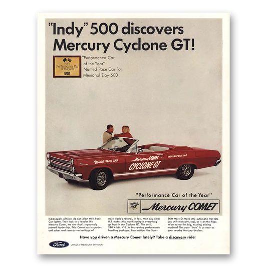 1966 Mercury Comet Cyclone GT Indy 500 Discovers Vintage Magazine Print Ad