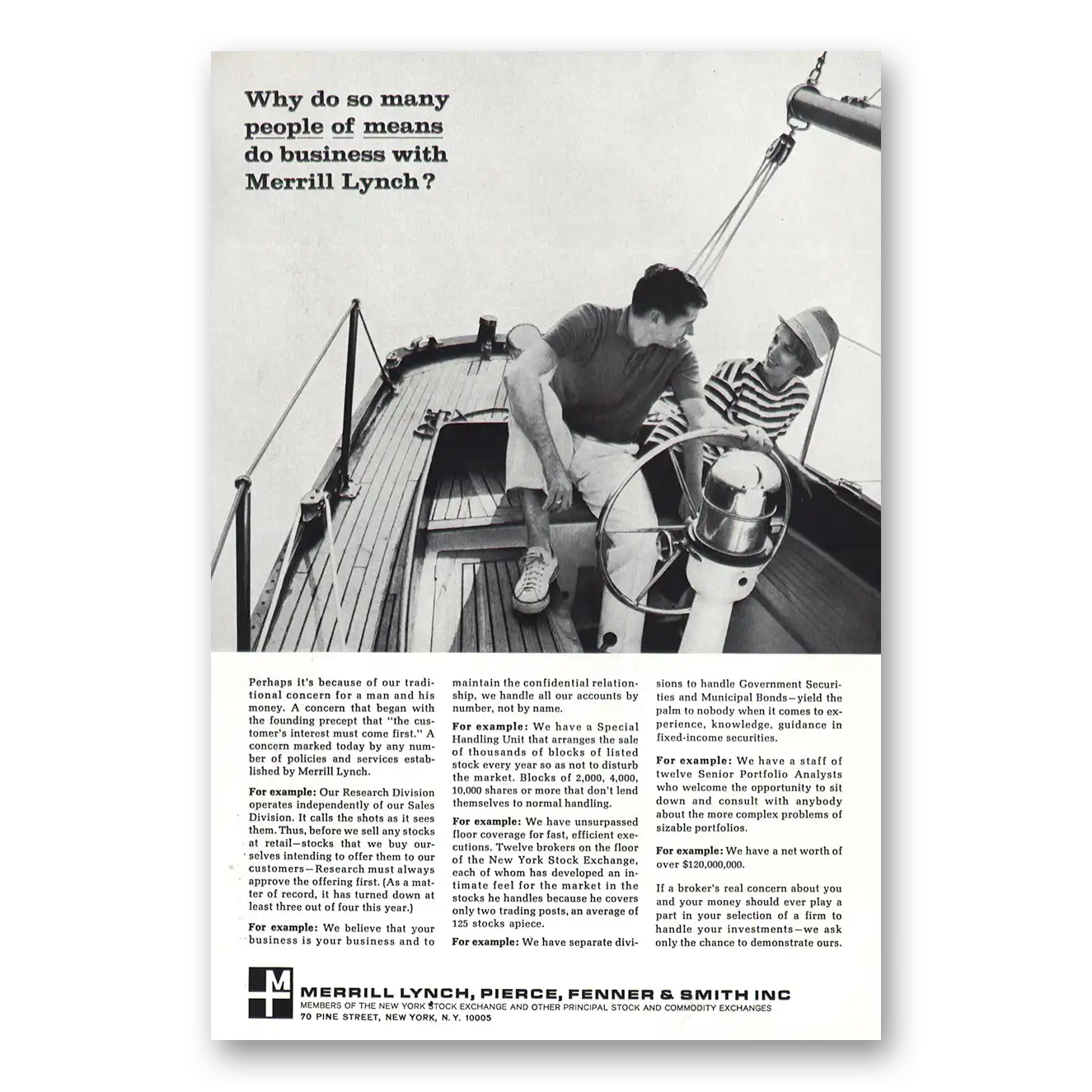 1966 Merrill Lynch Sailboat Vintage Magazine Print Ad