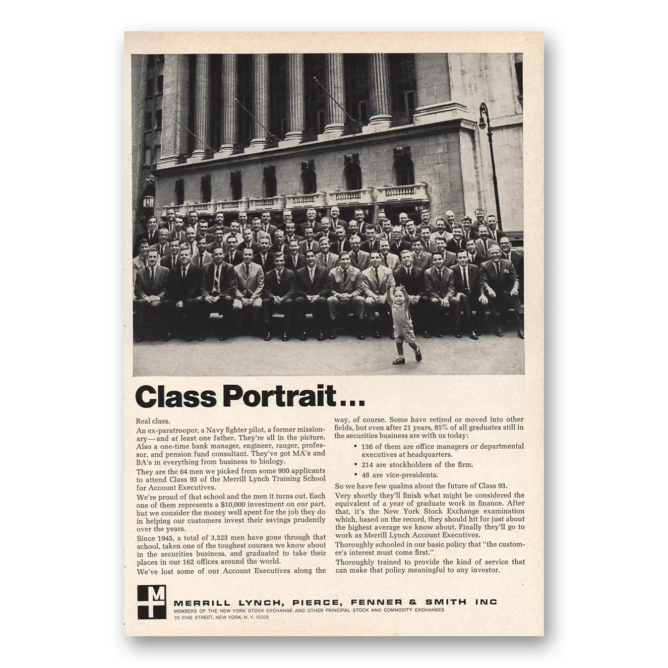 1966 Merrill Lynch Class Portrait Vintage Magazine Print Ad