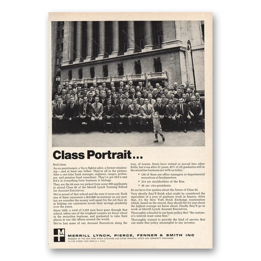 1966 Merrill Lynch Class Portrait Vintage Magazine Print Ad