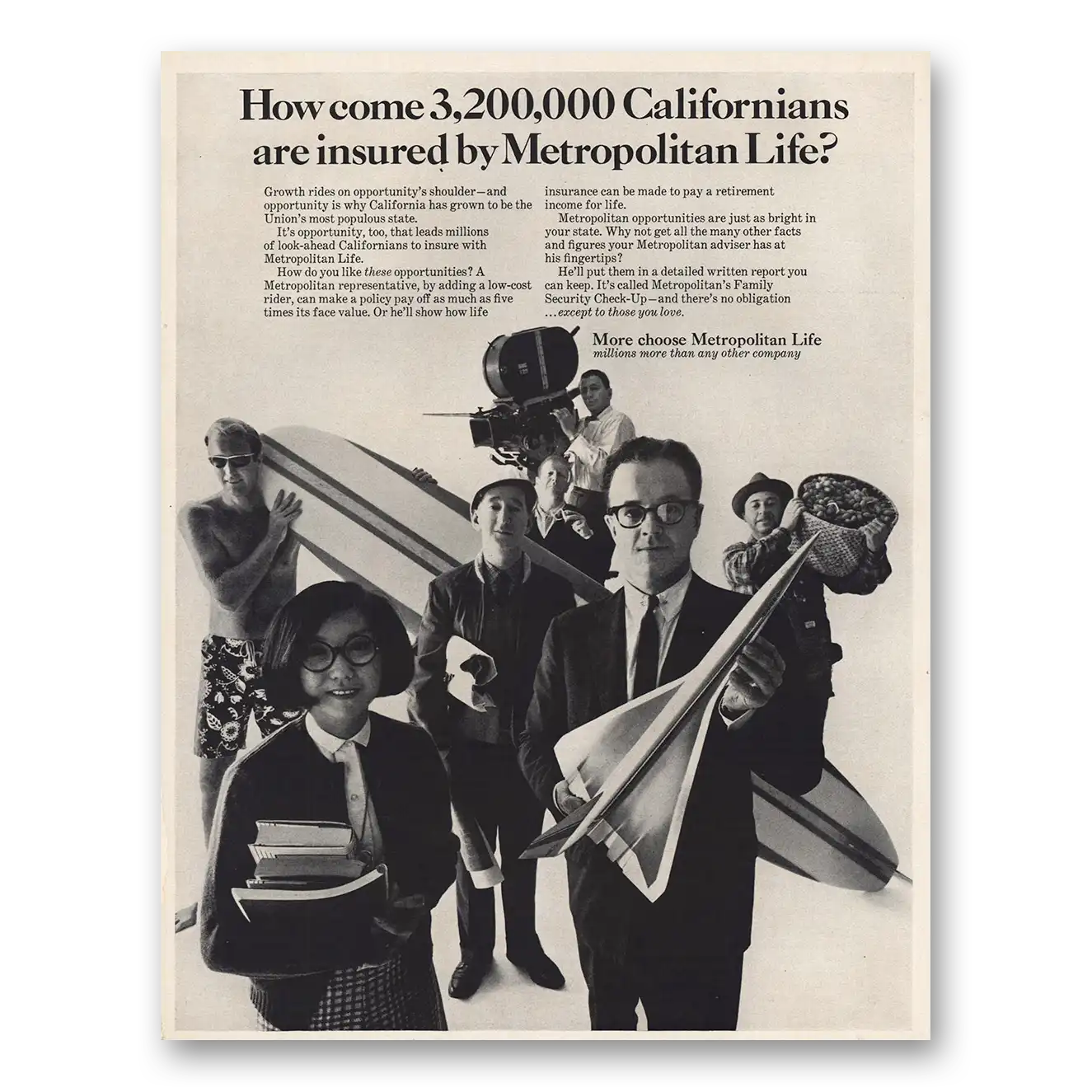 1966 Metropolitan Life Insurance Californians are Insured Vintage Magazine Print Ad