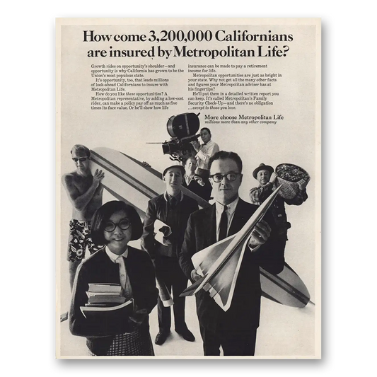 1966 Metropolitan Life Insurance Californians are Insured Vintage Magazine Print Ad