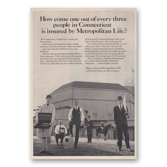 1966 Metropolitan Life Insurance One Out of Every Three People in Connecticut Vintage Magazine Print Ad