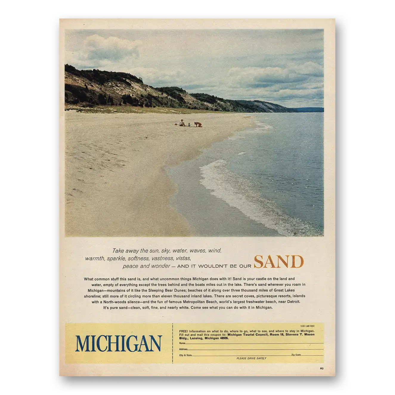 1966 Michigan Take Away Sun Sky Water Waves Vintage Magazine Print Ad