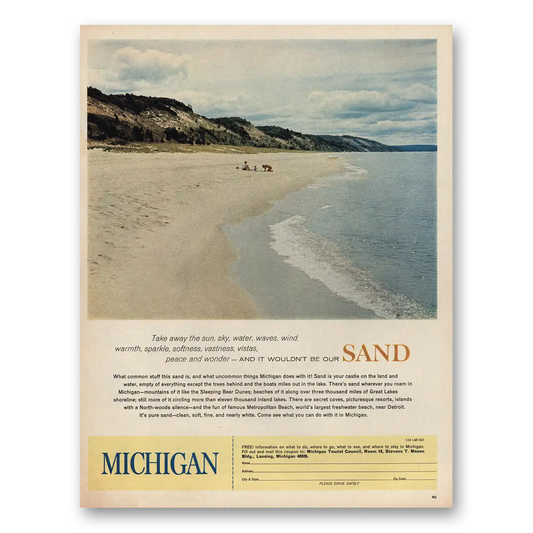 1966 Michigan Take Away Sun Sky Water Waves Vintage Magazine Print Ad