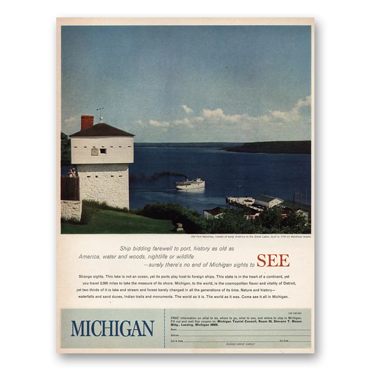 1966 Michigan Old Fort Mackinac Vintage Magazine Print Ad