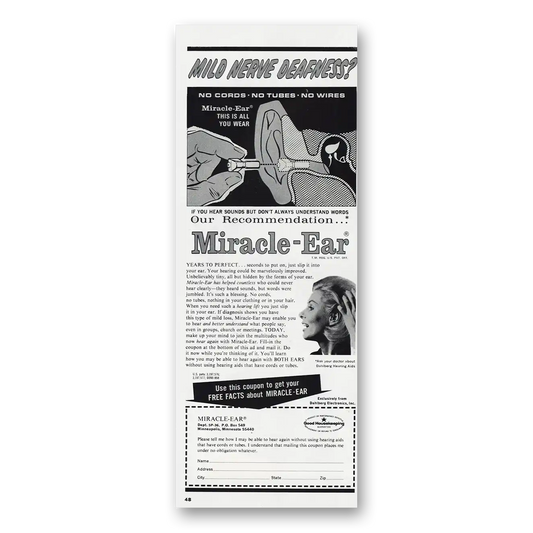 1966 Miracle Ear Mild Nerve Deafness Vintage Magazine Print Ad