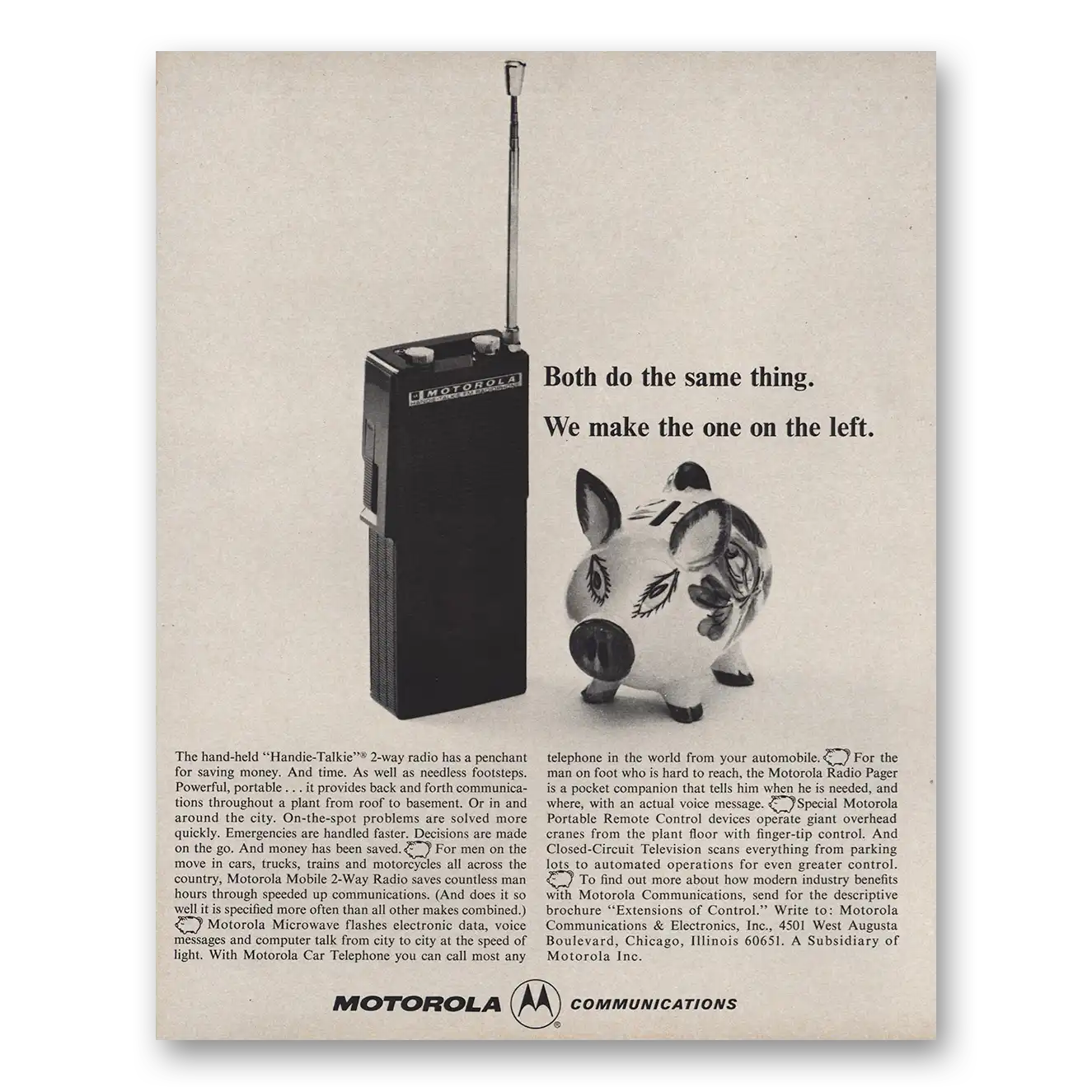 1966 Motorola Communications Both Do the Same Thing Vintage Magazine Print Ad